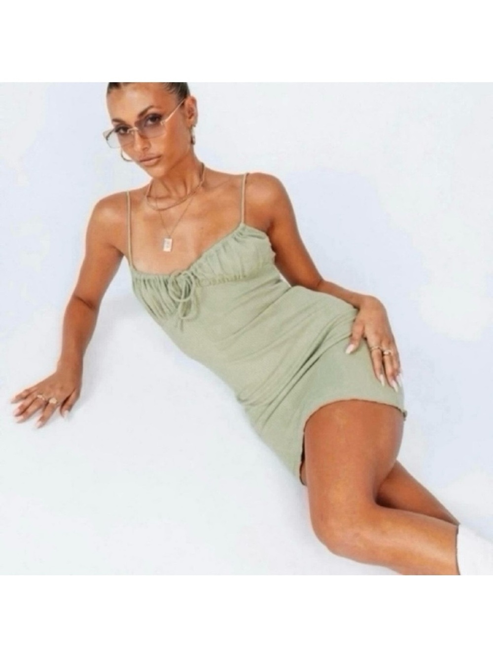Princess polly NWT slow dancing green sage bodycon cocktsil ribbed mini dress - Picture 1 of 3